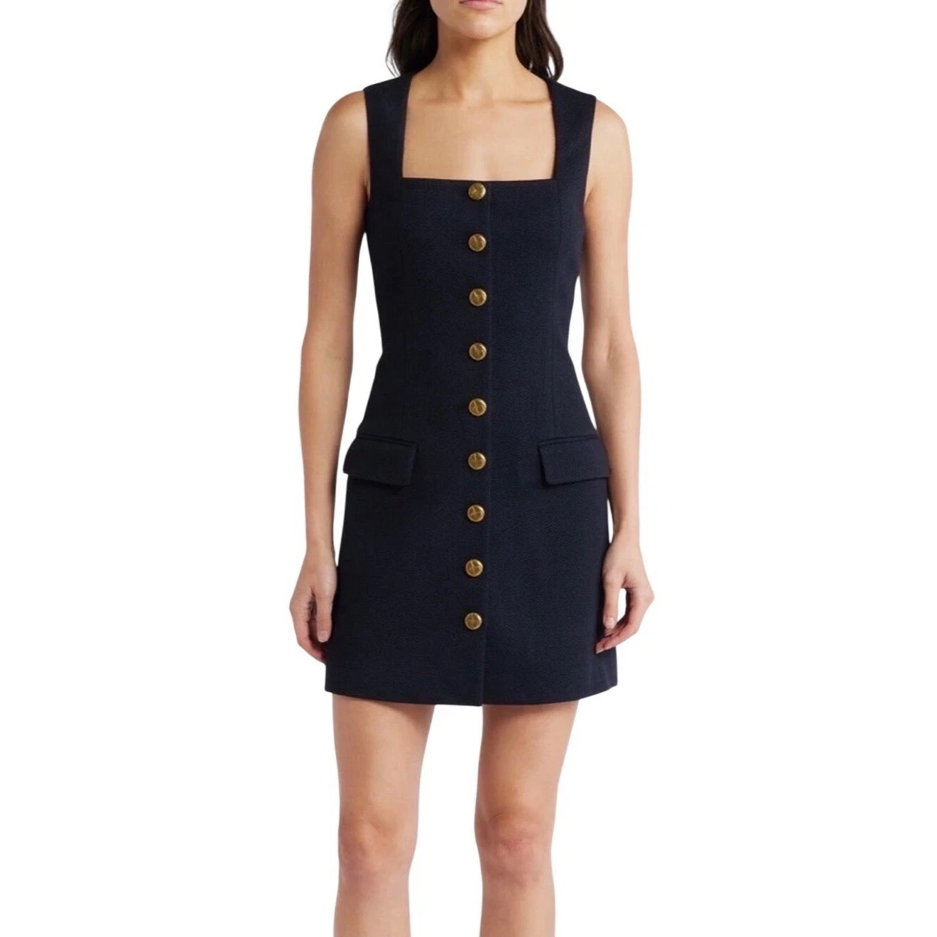 Rag & Bone Mariana Textured Button Front Mini Dress Size 8 Navy Wool Blend $498